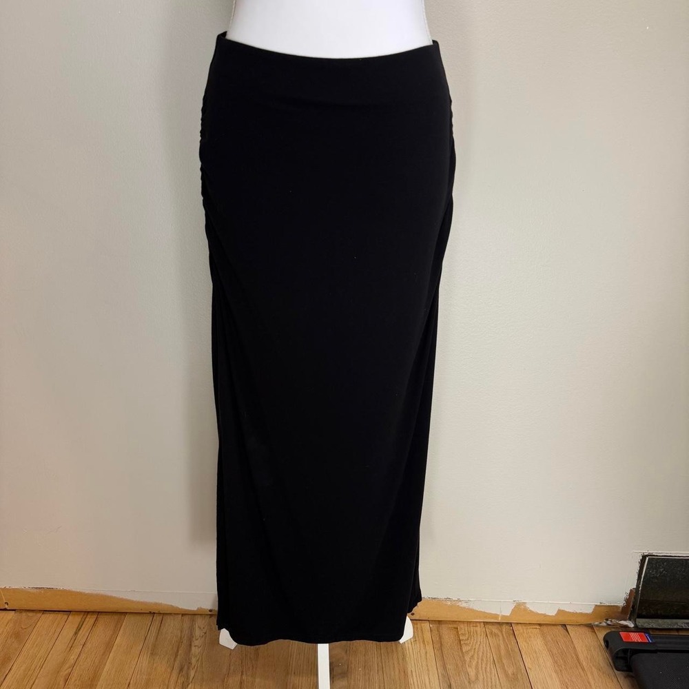 Old Navy Black Ruched Pull On Fitted Maxi Skirt Womens M Side Slit Whimsigoth